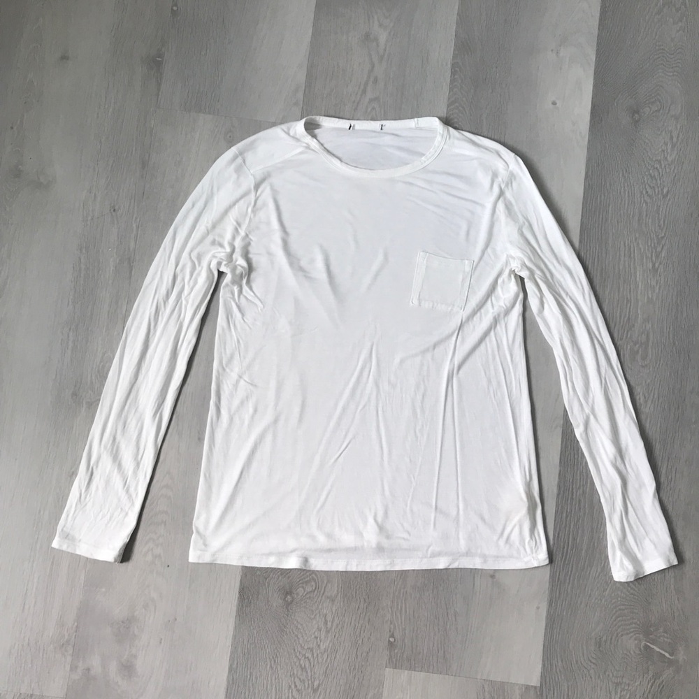 ALEXANDER WANG WOMENS WHITE T SHIRT LONG SLEEVE CHEST POCKET LARGE